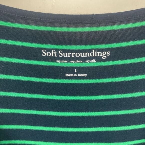 Soft Sorroundings Women's Striped tunic 3/4 Sleeve 2 Pockets Green navy blue Lar - Picture 3 of 12